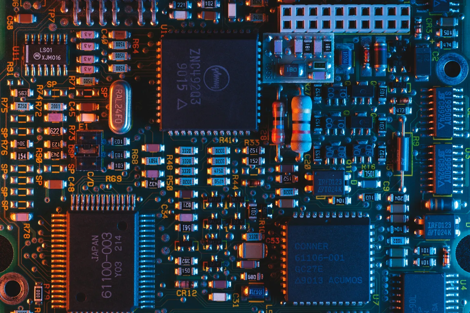 Image of an illuminated circuit board.